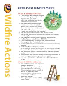 Before, During and After a Wildfire  Wildfire Actions What to do BEFORE a wildland fire: ▪▪