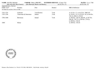 NAME:    ALLEN, Nicholas                    PARISH:  Burray, ORKNEY[removed]ENTERED SERVICE: 12 June 1783