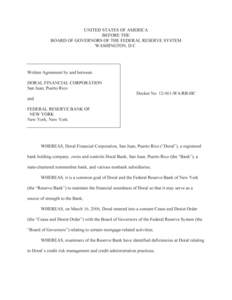 Microsoft Word - Doral Financial Corporation Written Agreement TBE FINAL[removed]doc