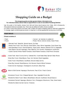 Shopping Guide on a Budget This shopping guide provides general dietary information only. For individual dietary advice make an appointment to see an Accredited Practising Dietitian. Use this guide to find healthy choice