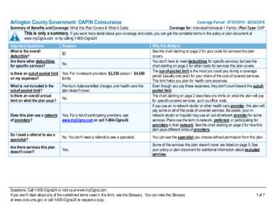 Arlington County Government: OAPIN Coinsurance  Coverage Period: Summary of Benefits and Coverage: What this Plan Covers & What it Costs Coverage for: Individual/Individual + Family | Plan Type: O