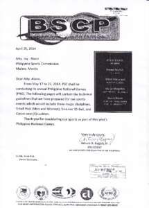 April 29,2OL4 Atty. Jay Alano Philippine Sports Commission Malate, Manila Dear Atty. Alano,