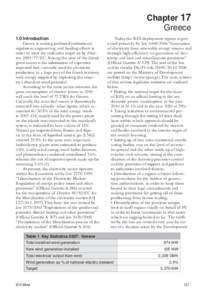 Chapter 17 Greece 1.0 Introduction Greece is making profound institutional, regulatory, engineering, and funding efforts in order to meet the indicative target set by Directive[removed]EC. Among the aims of the Greek