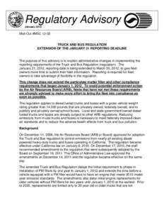 Regulatory Advisory January 2012 Mail-Out #MSC[removed]TRUCK AND BUS REGULATION