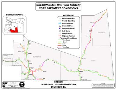 OREGON STATE HIGHWAY SYSTEM 2012 PAVEMENT CONDITIONS DISTRICT LOCATION MAP LEGEND