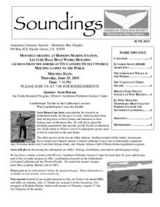 Soundings  JUNE 2015 American Cetacean Society – Monterey Bay Chapter PO Box H E, Pacific Grove, CA 93950