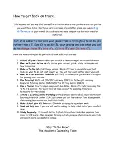 How to get back on track… Life happens and you may find yourself in a situation where your grades are not as good as you want them to be. Don’t give up! An increase of one letter grade can make a difference