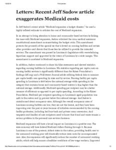 Print preview Letters: Recent Jeff Sadow article exaggerates Medicaid costs