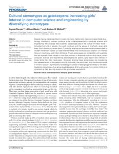 HYPOTHESIS AND THEORY ARTICLE published: 11 February 2015 doi: [removed]fpsyg[removed]Cultural stereotypes as gatekeepers: increasing girls’ interest in computer science and engineering by