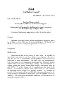 立法會 Legislative Council LC Paper No. CB[removed]) Ref : CB2/PL/MP+FE Panel on Manpower and Panel on Food Safety and Environmental Hygiene