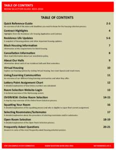 TABLE OF CONTENTS ROOM SELECTION GUIDE[removed]TABLE OF CONTENTS Quick Reference Guide