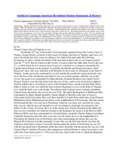 Southern Campaign American Revolution Pension Statements & Rosters Pension application of George Morris 1 W27804 Transcribed by Will Graves Mary Morris