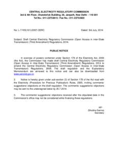 CENTRAL ELECTRICITY REGULATORY COMMISSION 3rd & 4th Floor, Chanderlok Building, 36, Janpath, New Delhi – [removed]Tel No.: [removed]Fax No.: [removed]No. L[removed]CERC