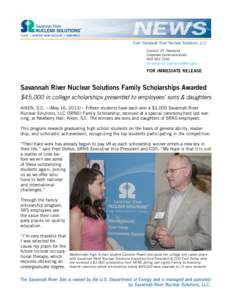 NEWS from Savannah River Nuclear Solutions, LLC Contact: DT Townsend Corporate Communications[removed]