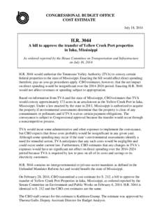 CONGRESSIONAL BUDGET OFFICE COST ESTIMATE July 18, 2014 H.R[removed]A bill to approve the transfer of Yellow Creek Port properties