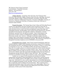 Association of Public and Land-Grant Universities / NASA Academy / STEM fields / Austin Peay State University / Tennessee Technological University / National Space Grant College and Fellowship Program / Goddard Space Flight Center / University of Tennessee / University of Memphis / Tennessee / American Association of State Colleges and Universities / Oak Ridge Associated Universities