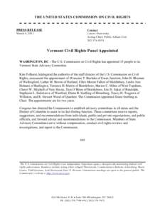 THE UNITED STATES COMMISSION ON CIVIL RIGHTS  PRESS RELEASE Contact: Lenore Ostrowsky