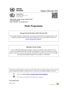 Daily Programme for Monday, 29 November 2010