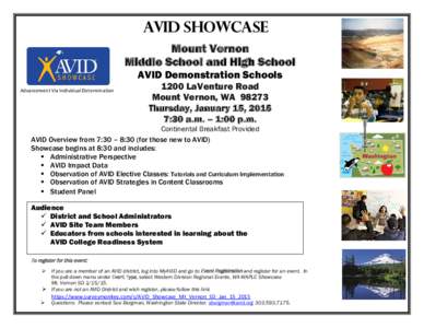 AVID SHOWCASE Mount Vernon Middle School and High School AVID Demonstration Schools  Advancement Via Individual Determination
