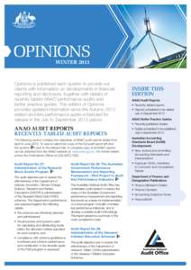 opinions Winter 2013 Opinions is published each quarter to provide our clients with information on developments in financial reporting and disclosure, together with details of