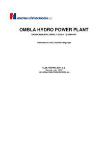OMBLA HYDRO POWER PLANT ENVIRONMENTAL IMPACT STUDY - SUMMARY