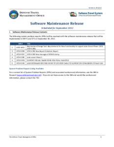 Version 1, [removed]DEFENSE TRAVEL MANAGEMENT OFFICE  Software Maintenance Release