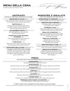 menu della cena Created by Executive Chef Maurizio Mazzon Buon Appetito  antipasti