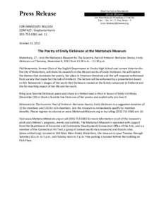 Press Release  Mattatuck Museum Art & History 144 West Main St. Waterbury, CT 06702