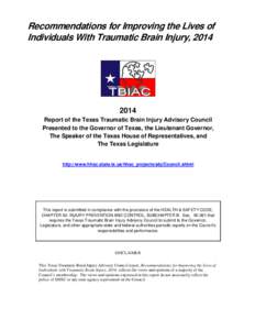 2014 REPORT OF TEXAS TRAUMATIC BRAIN INJURY ADVISORY COUNCIL