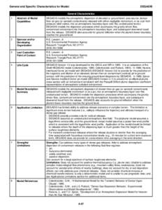 General and Specific Characteristics for Model:  DEGADIS General Characteristics 1