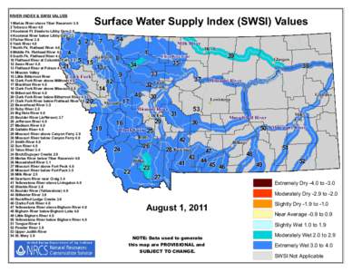 RIVER INDEX & SWSI VALUES 1 Marias River above Tiber Reservoir[removed]Tobacco River[removed]Kootenai Ft. Steele to Libby Dam[removed]Kootenai River below Libby Dam[removed]Fisher River 3.9