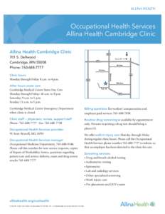 ALLINA HEALTH  Occupational Health Services Allina Health Cambridge Clinic Allina Health Cambridge Clinic