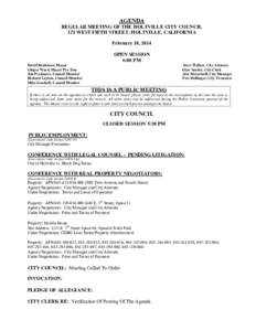 AGENDA REGULAR M EETING OF THE HOLTVILLE CITY COUNCIL 121 W EST FIFTH STREET,HOLTVILLE,CALIFORNIA February10,2014 OPEN SESSION 6:00 PM