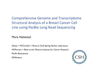 Comprehensive	
  Genome	
  and	
  Transcriptome	
   Structural	
  Analysis	
  of	
  a	
  Breast	
  Cancer	
  Cell	
   Line	
  using	
  PacBio	
  Long	
  Read	
  Sequencing	
   Maria Nattestad Schatz + Mc