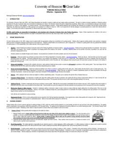 PARKING REGULATIONS Effective – September 2014 Parking E-Business Website: www.uhcl.eduparking I.  Parking Office Main Number: CARS (2277)