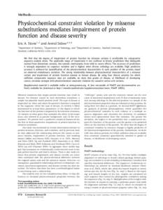 Methods  Physicochemical constraint violation by missense substitutions mediates impairment of protein function and disease severity Eric A. Stone1,2 and Arend Sidow2,3,4