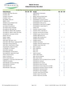 Media  Services Global  Directory  Nov  2013 KŶEĞƚ&ŝďĞƌŽŶŶĞĐƚŝŽŶƐƌĞĂĚǇĨŽƌŝŵŵĞĚŝĂƚĞůŝǀĞKhĨĞĞĚďŽŽŬŝŶŐƐ͙͘ North  America   ASI J2K SDI Europe ATLANTA:  