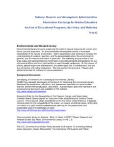 National Oceanic and Atmospheric Administration Information Exchange for Marine Educators Archive of Educational Programs, Activities, and Websites H to O  Environmental and Ocean Literacy