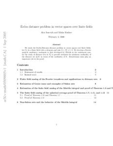 arXiv:math/0509005v1 [math.CA] 1 Sep[removed]Erdos distance problem in vector spaces over finite fields Alex Iosevich and Misha Rudnev February 2, 2008