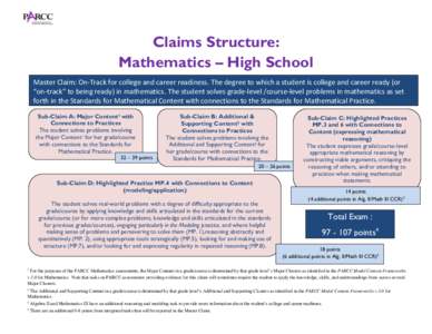 Claims Structure: Mathematics – High School Master Claim: On-Track for college and career readiness. The degree to which a student is college and career ready (or “on-track” to being ready) in mathematics. The stud