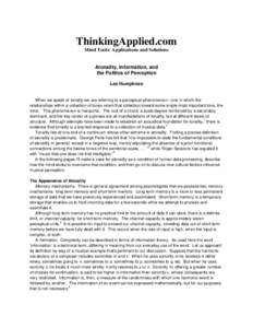 ThinkingApplied.com Mind Tools: Applications and Solutions Atonality, Information, and the Politics of Perception Lee Humphries