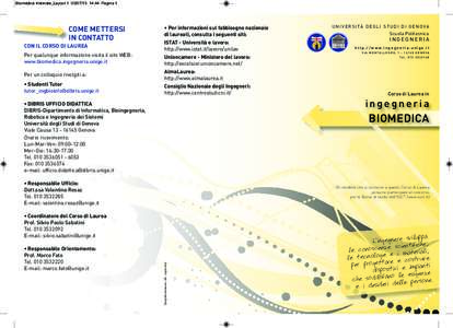 Biomedica triennale_Layout:44 Pagina 1  COME METTERSI IN CONTATTO CON IL CORSO DI LAUREA