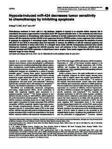 Hypoxia-induced miR-424 decreases tumor sensitivity to chemotherapy by inhibiting apoptosis