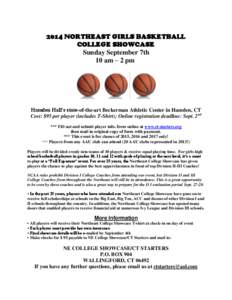 2014 NORTHEAST GIRLS BASKETBALL COLLEGE SHOWCASE Sunday September 7th 10 am – 2 pm  Hamden Hall’s state-of-the-art Beckerman Athletic Center in Hamden, CT