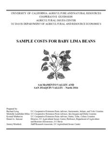 Sample Costs for Baby Lima Beans, Sacramento Valley and San Joaquin Valley North, 2016