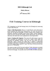 IRD Kiltimagh Ltd. Media Release 14th January 2011