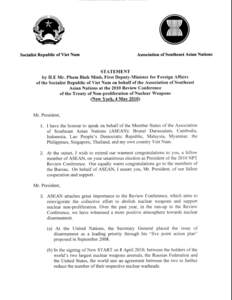 Socialist Republic of Viet Nam  Association of Southeast Asian Nations STATEMENT by H.E Mr. Pham Binh Minh, First Deputy-Minister for Foreign Affairs