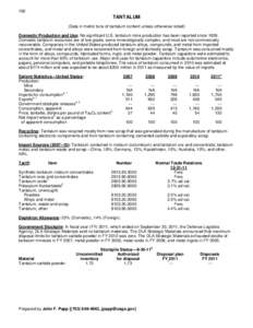 162  TANTALUM (Data in metric tons of tantalum content unless otherwise noted) Domestic Production and Use: No significant U.S. tantalum mine production has been reported since[removed]Domestic tantalum resources are of lo