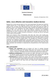 EUROPEAN COMMISSION  PRESS RELEASE Brussels, 26 September[removed]Safer, more effective and innovative medical devices