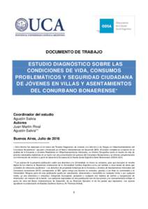 DOCUMENTO DE TRABAJO  ESTUDIO DIAGNÓSTICO SOBRE LAS CONDICIONES DE VIDA, CONSUMOS PROBLEMÁTICOS Y SEGURIDAD CIUDADANA DE JÓVENES EN VILLAS Y ASENTAMIENTOS